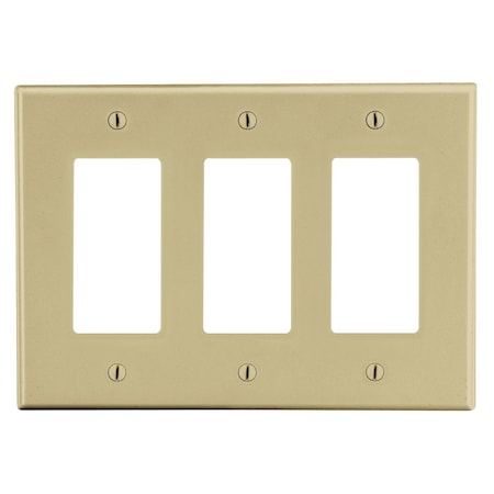 Hubbell Wiring Device-Kellems Wallplate, Mid-Size 3-Gang, 3) Decorator, Ivory PJ263I